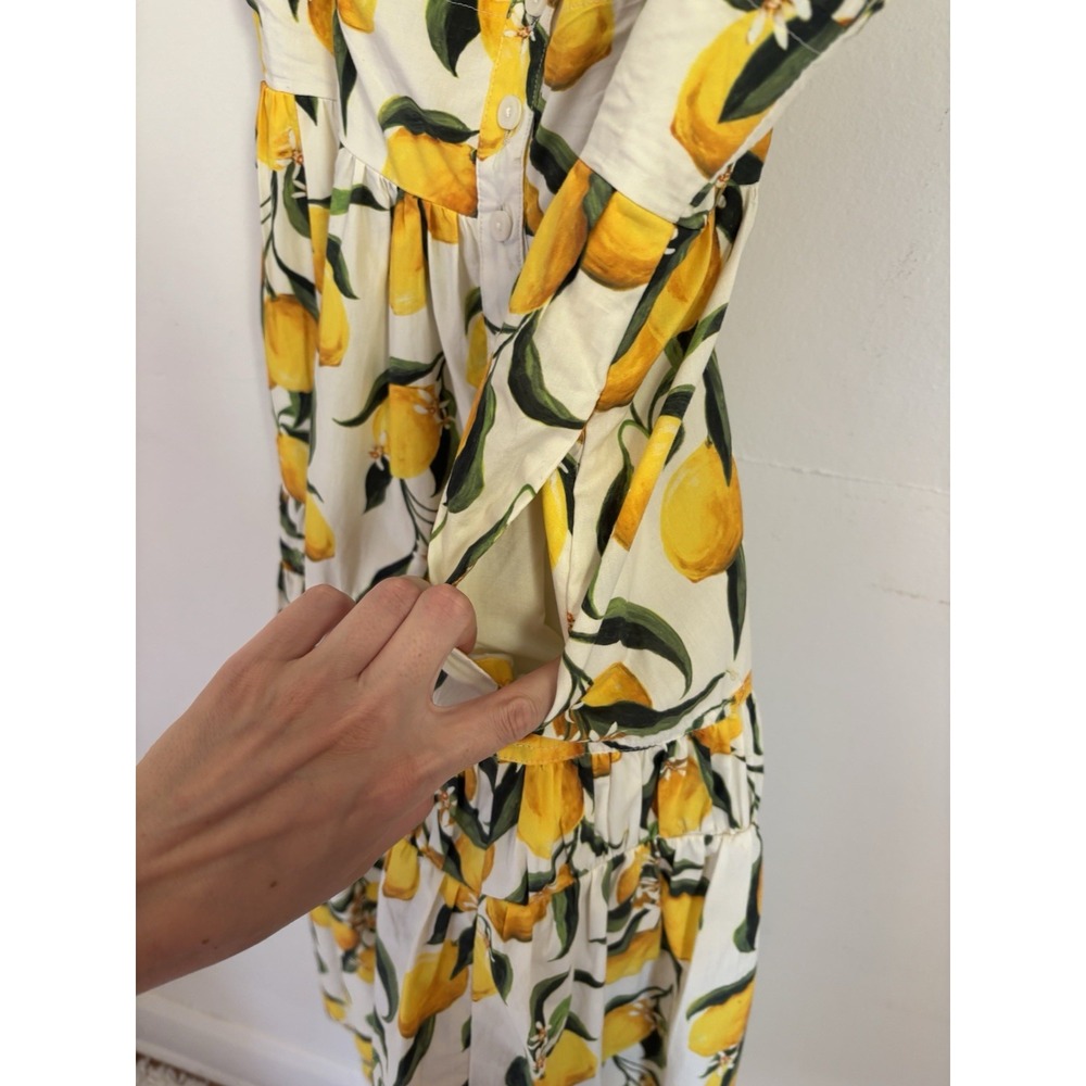 J. Crew Midi Dress Lemon Limoncello Print Buttons Preppy Citrus 6 100% Cotton - Picture 3 of 8